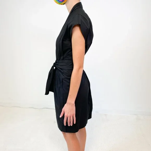 Anthropologie Dress BCBGMaxAzria 0 Kimono Wrap Belt Mini Black - Picture 6 of 11